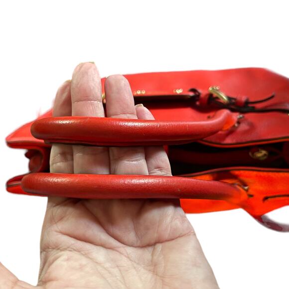 Michael Kors Red Leather Large Hamilton Tote Purse - Picture 7 of 14